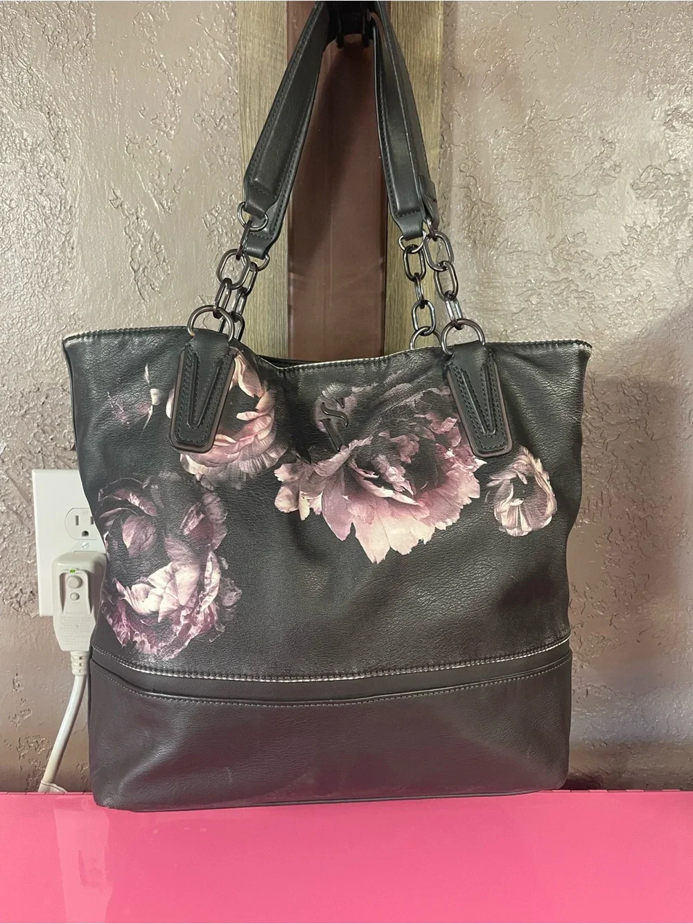 Simply Vera Vera Wang Black Tote with Blush Floral Print